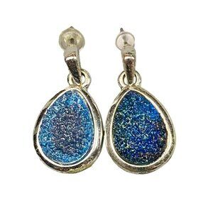 JULIA HARPER Silver toned and Blue Druzy Womens Pierced Earrings, Nickel-free